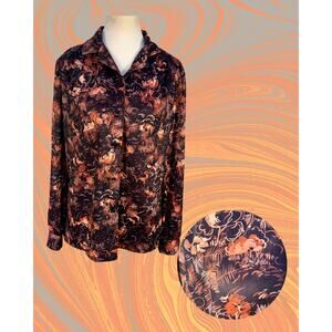 Vintage 70s Hamilton 8 Dallas Disco Brown Peach Woodsy Button Up Shirt Size L/XL